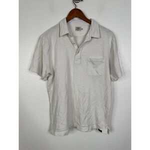 Faherty Brand Men White Slub Cotton Short Sleeve Pocket Polo Shirt Size M